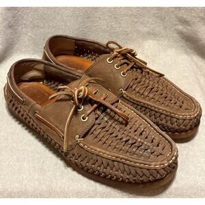 Frye Men’s Size 10 Sully Woven Brown All Leather Boat Shoes